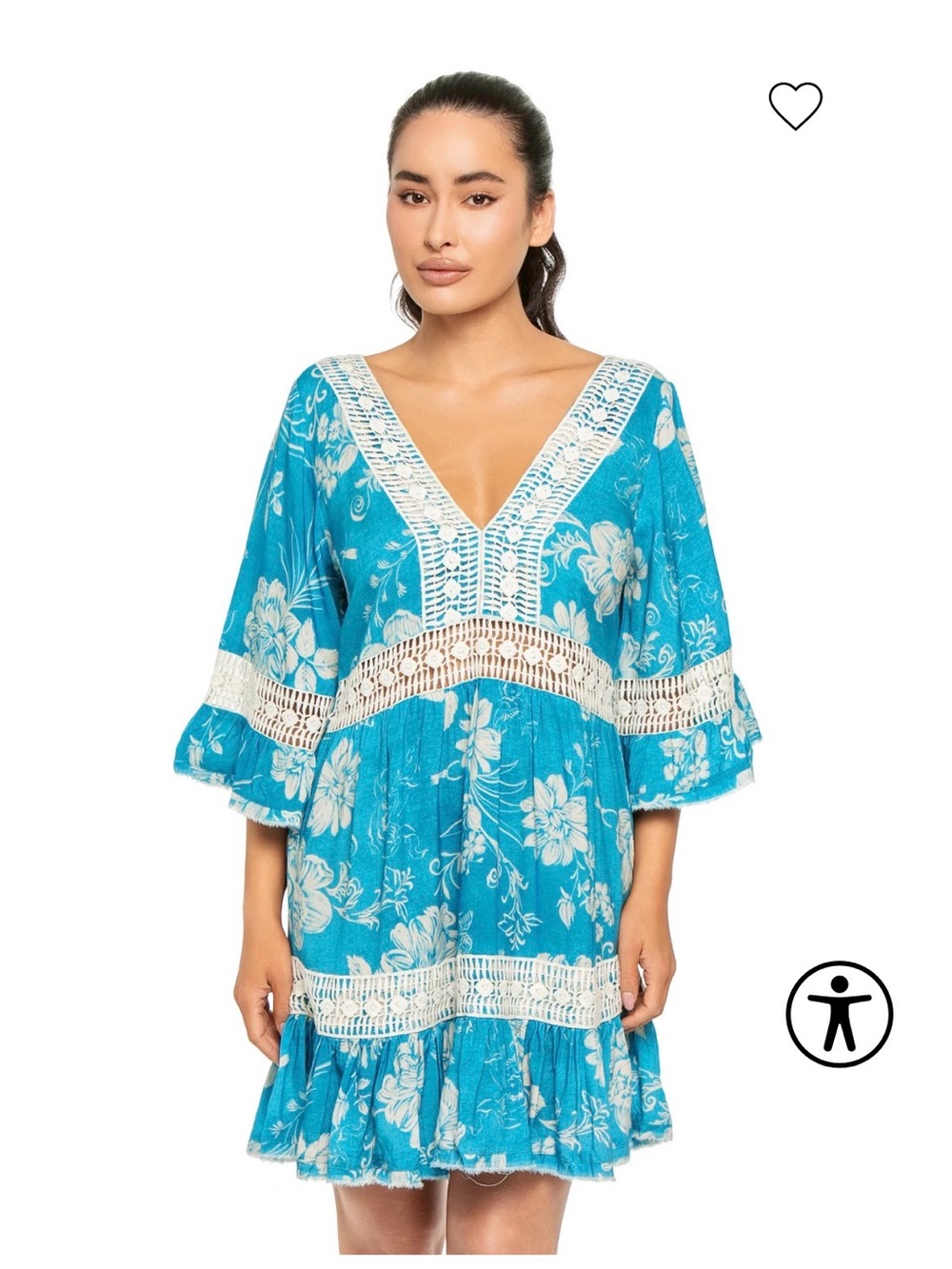 Women’s Turquoise Floral Crochet-Trim boho beachy dress